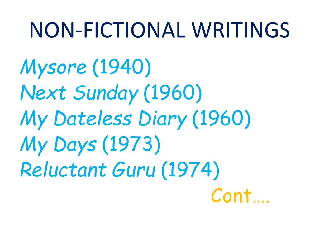 non fictional writings mysore 1940 next sunday