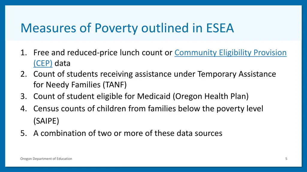 measures of poverty outlined in esea