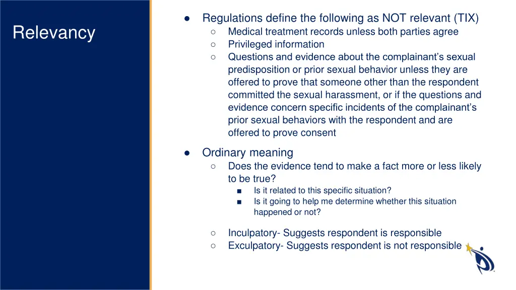regulations define the following as not relevant