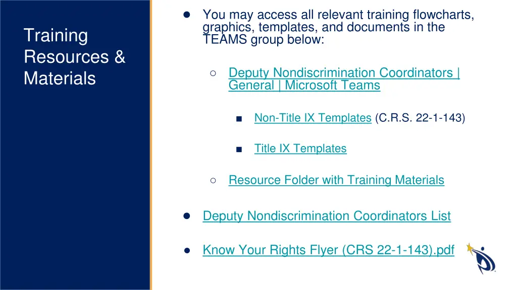 you may access all relevant training flowcharts