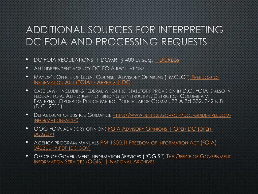 additional sources for interpreting dc foia