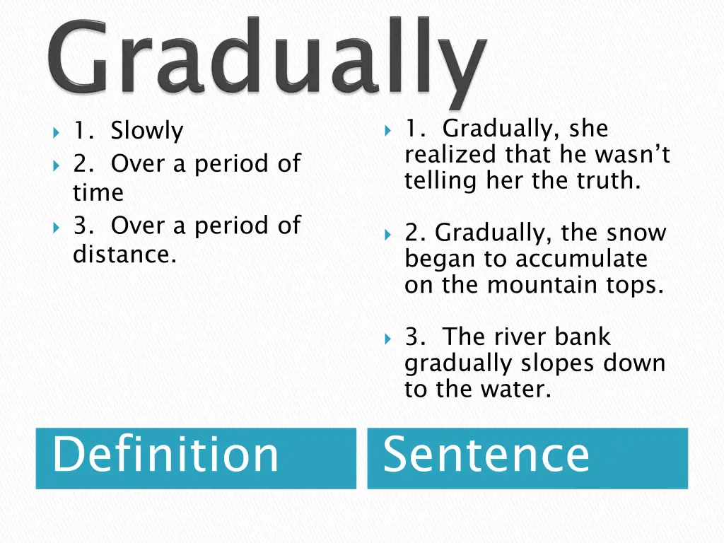 1 gradually she realized that he wasn t telling