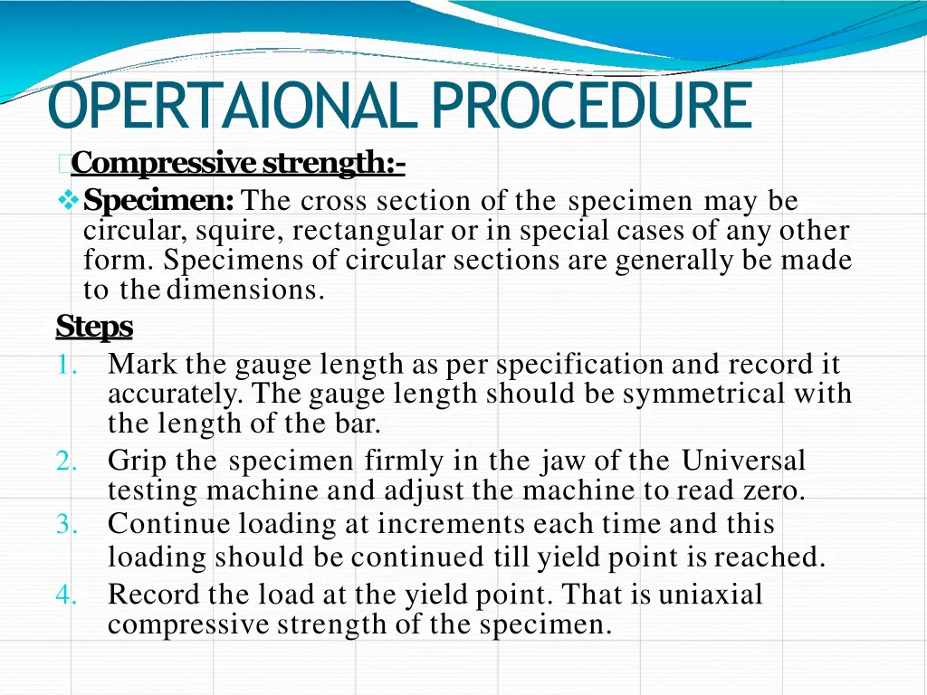 opertaionalprocedure compressivestrength specimen