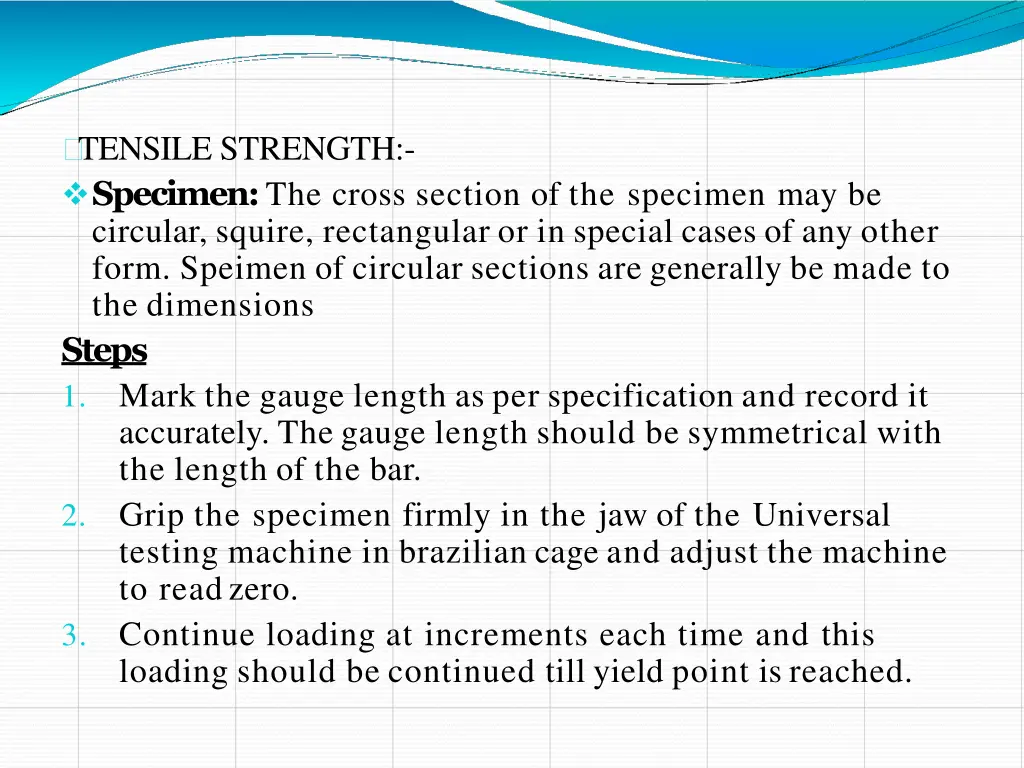tensile strength specimen the cross section