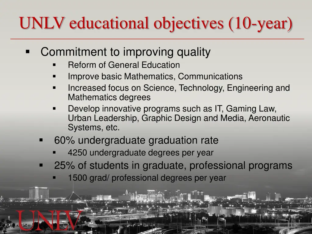 unlv educational objectives 10 year