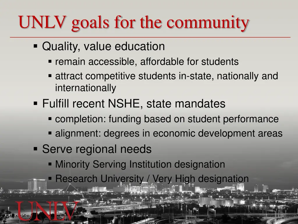 unlv goals for the community