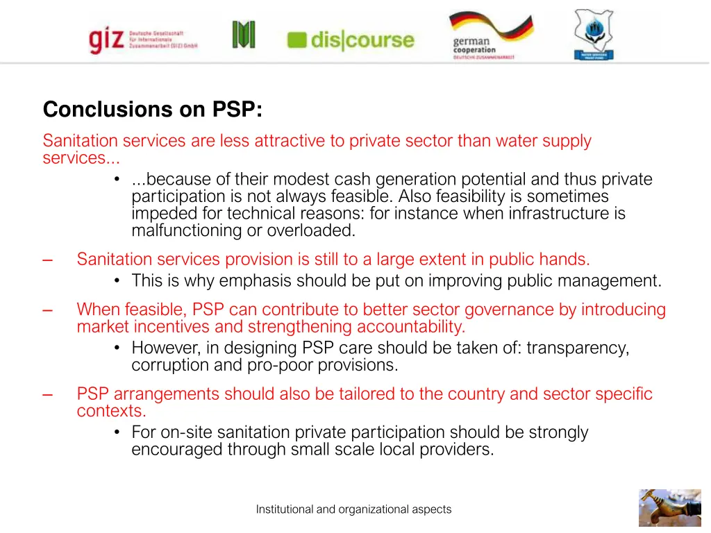 conclusions on psp sanitation services are less