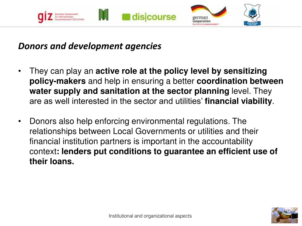 donors and development agencies