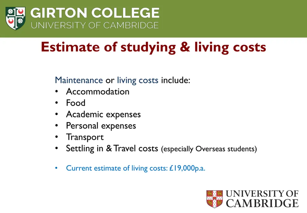 estimate of studying living costs 1