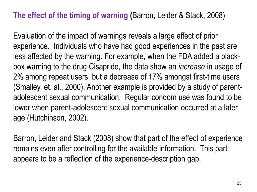 the effect of the timing of warning barron leider