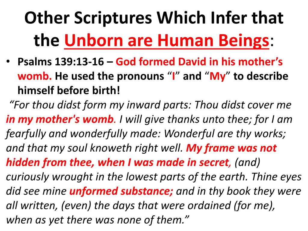 other scriptures which infer that the unborn