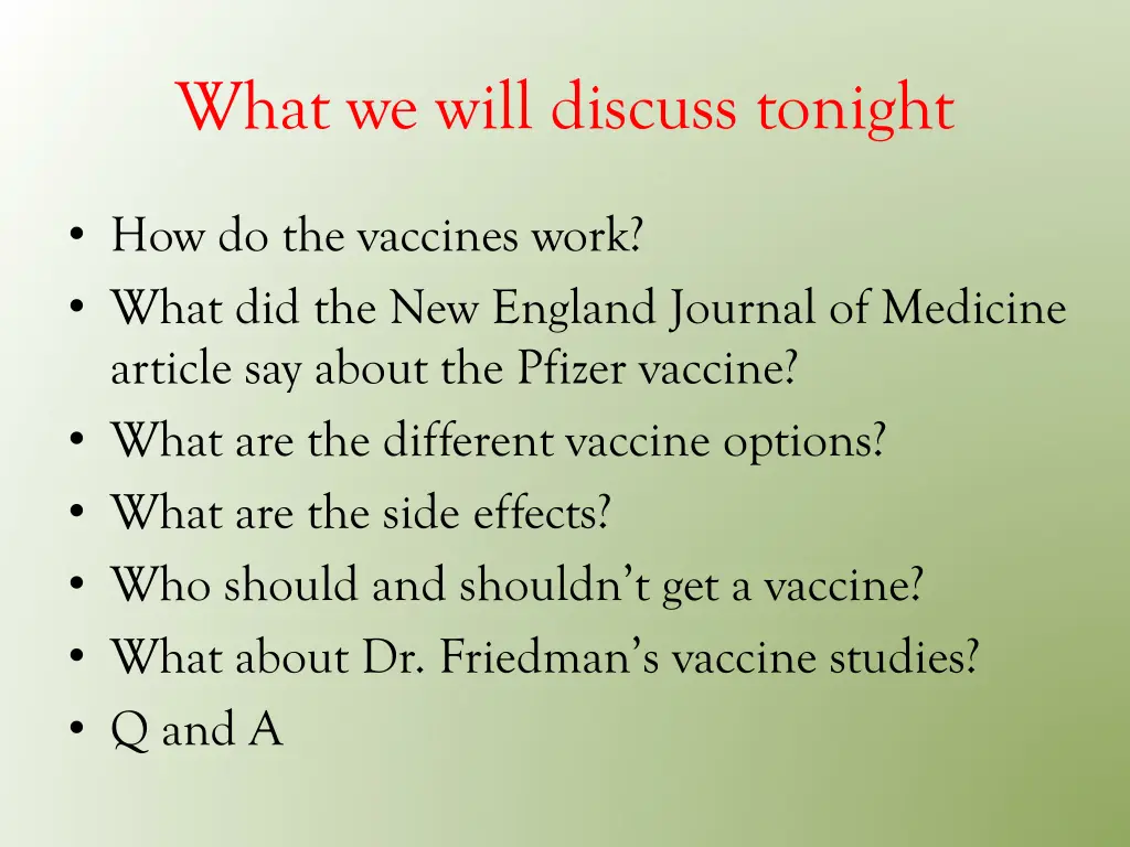 what we will discuss tonight
