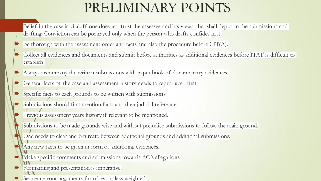 preliminary points
