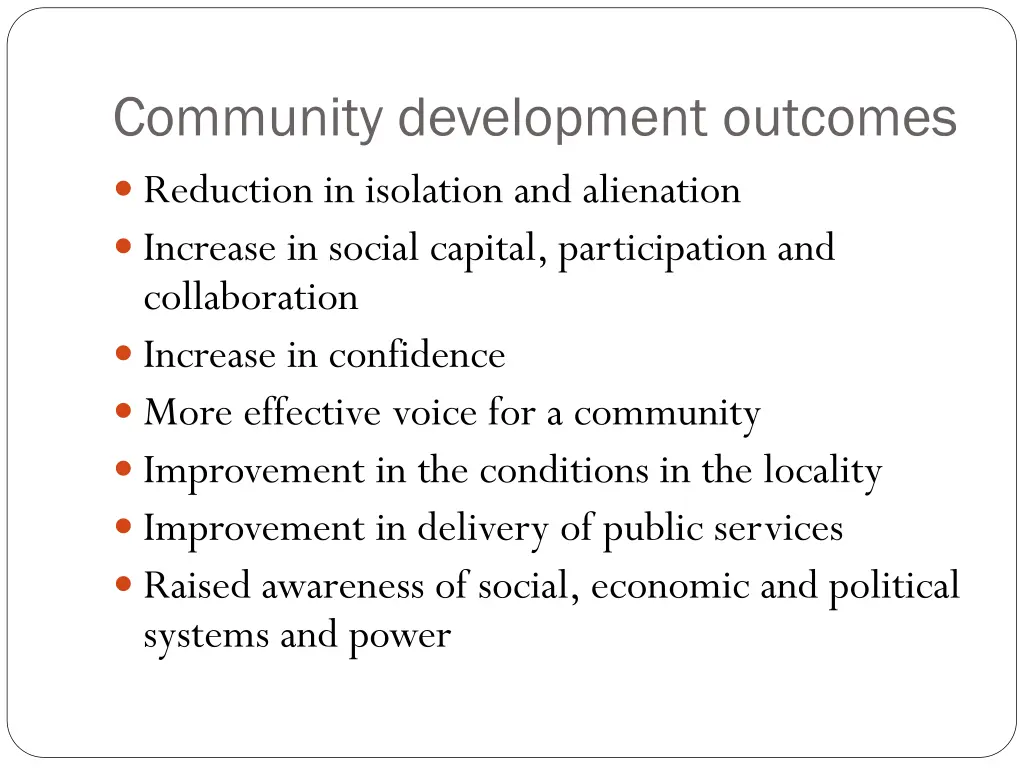community development outcomes reduction
