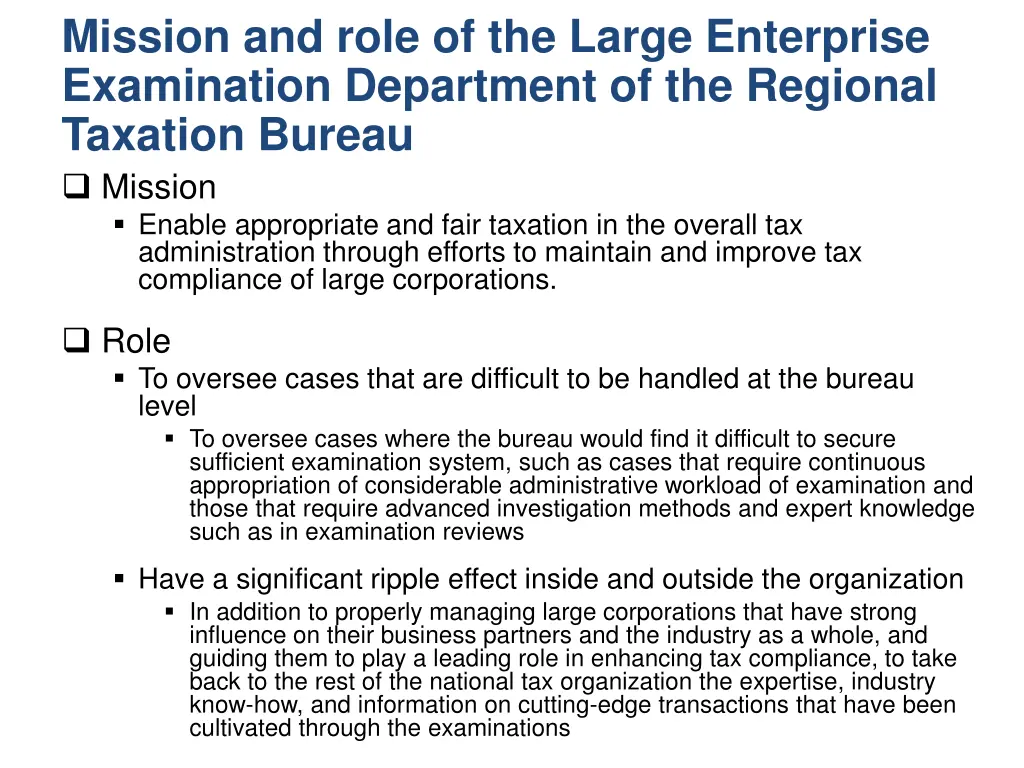 mission and role of the large enterprise