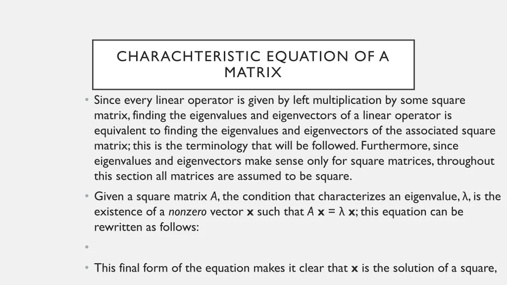 charachteristic equation of a matrix