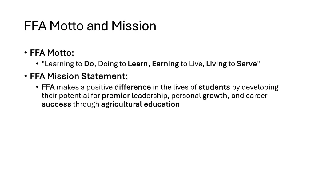 ffa motto and mission