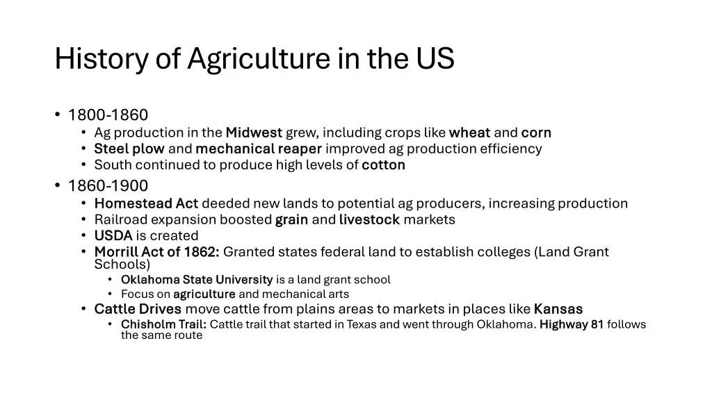 history of agriculture in the us 1