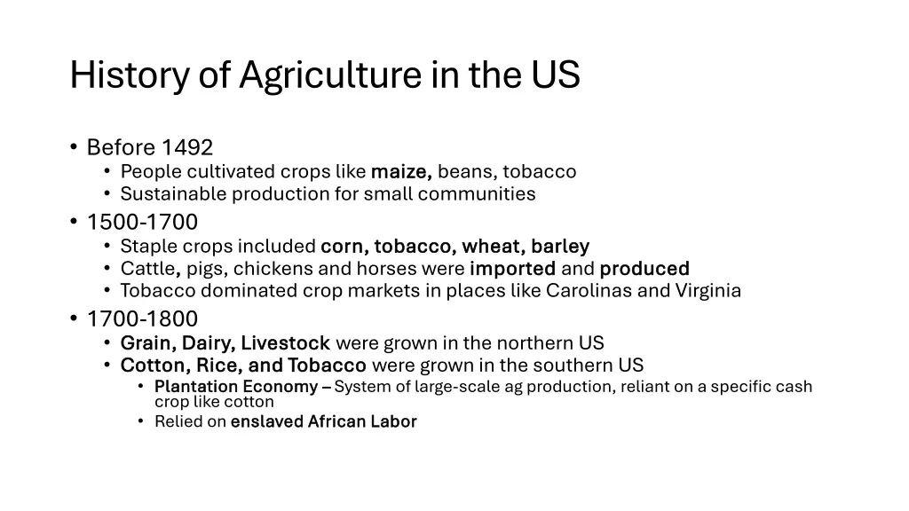history of agriculture in the us