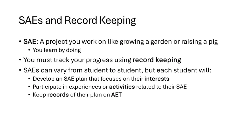 saes and record keeping