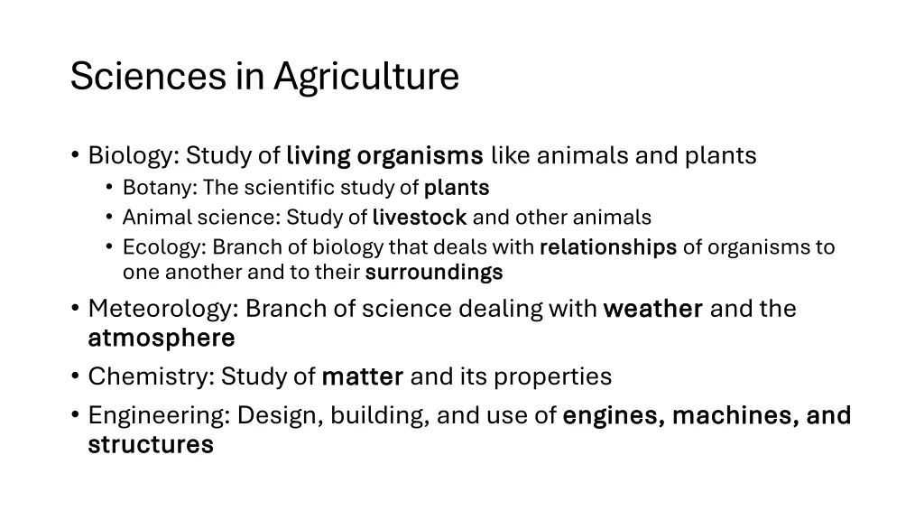 sciences in agriculture