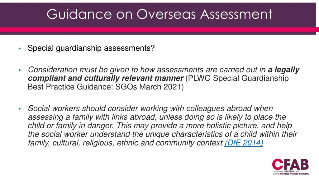 guidance on overseas assessment