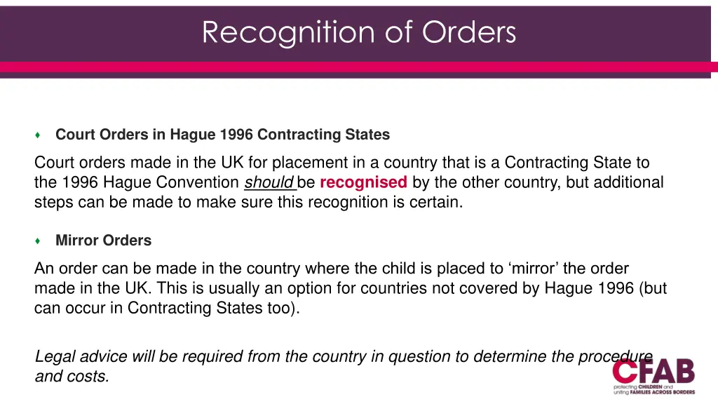 recognition of orders