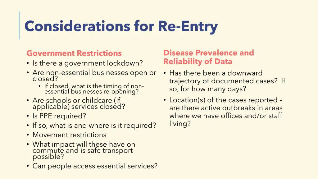considerations for re entry