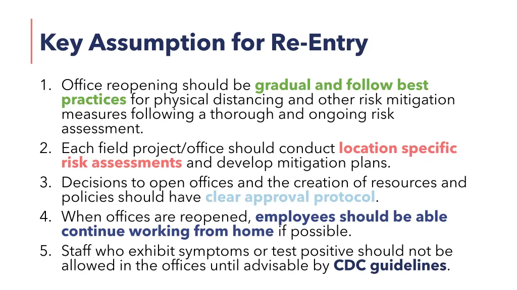 key assumption for re entry