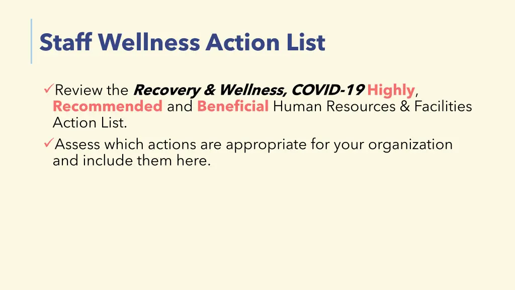 staff wellness action list