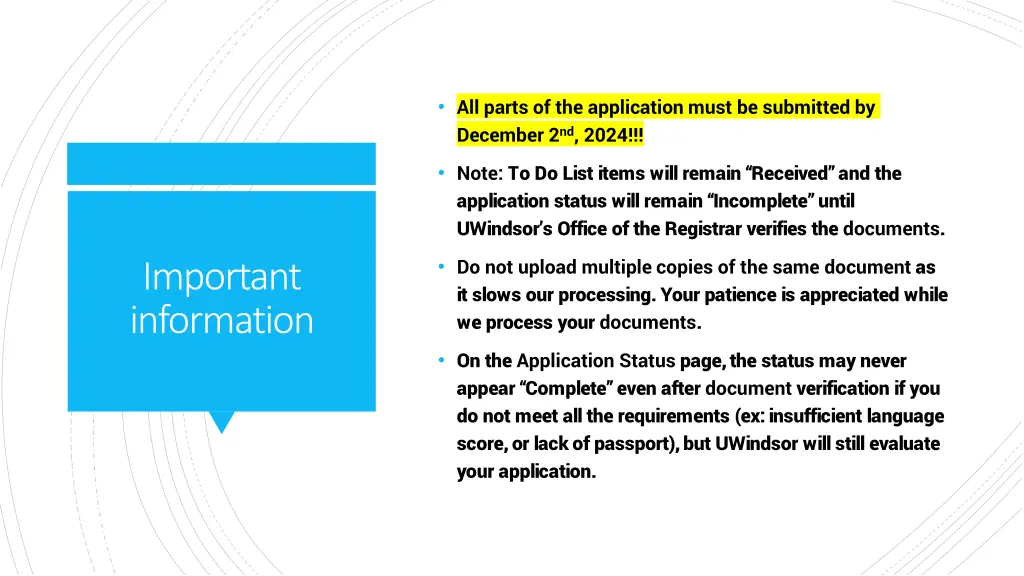 all parts of the application must be submitted