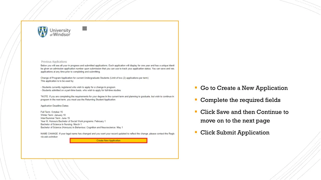 go to create a new application