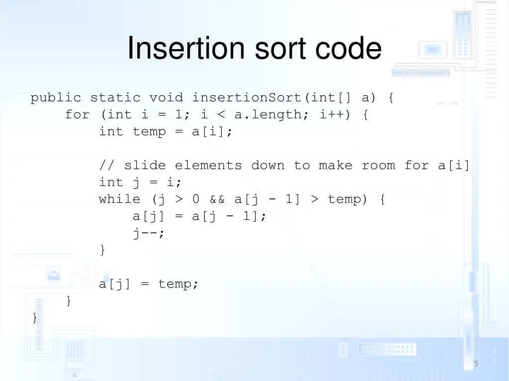 insertion sort code