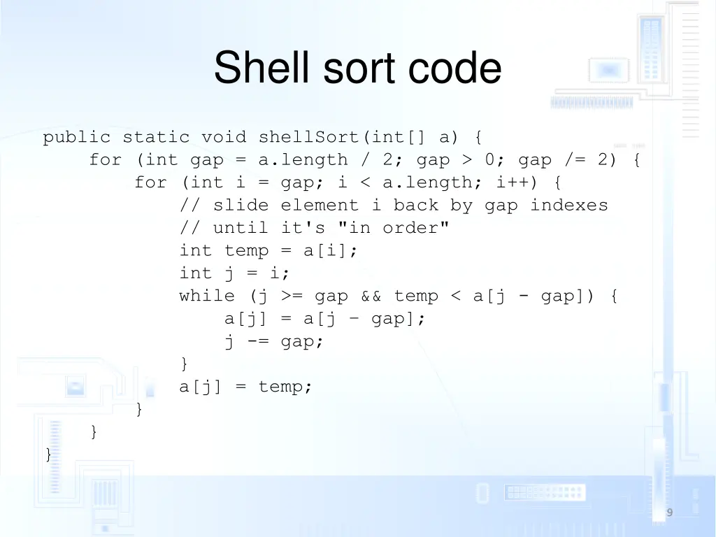shell sort code