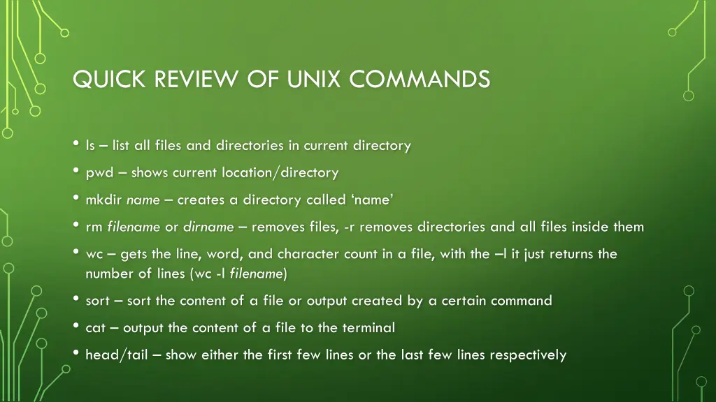 quick review of unix commands