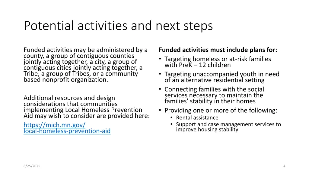 potential activities and next steps