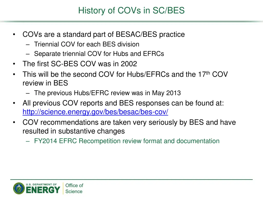 history of covs in sc bes
