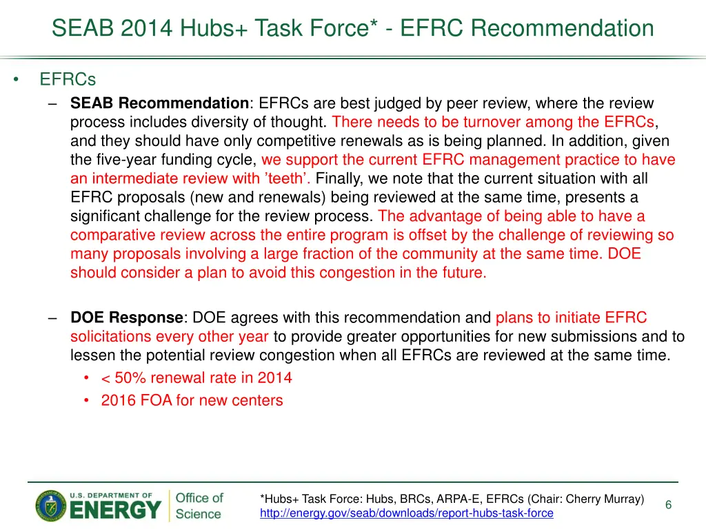 seab 2014 hubs task force efrc recommendation