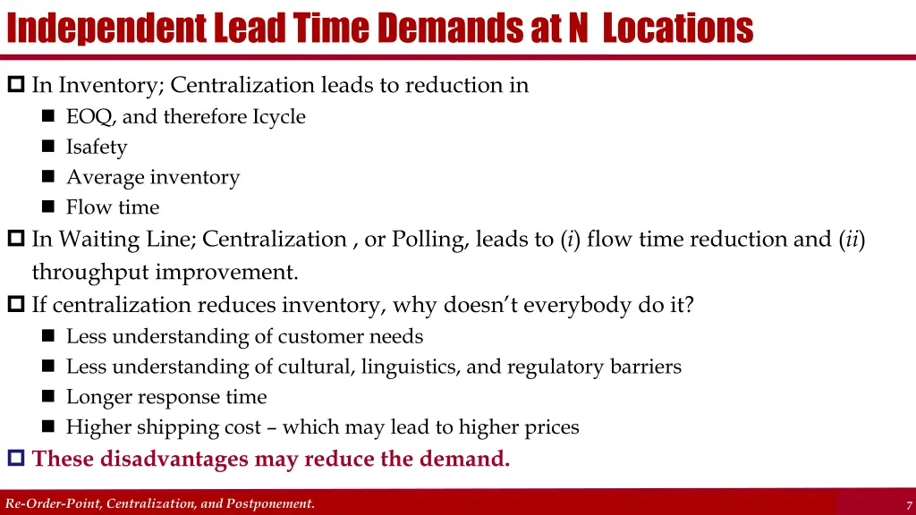 independent lead time demands at n locations 1