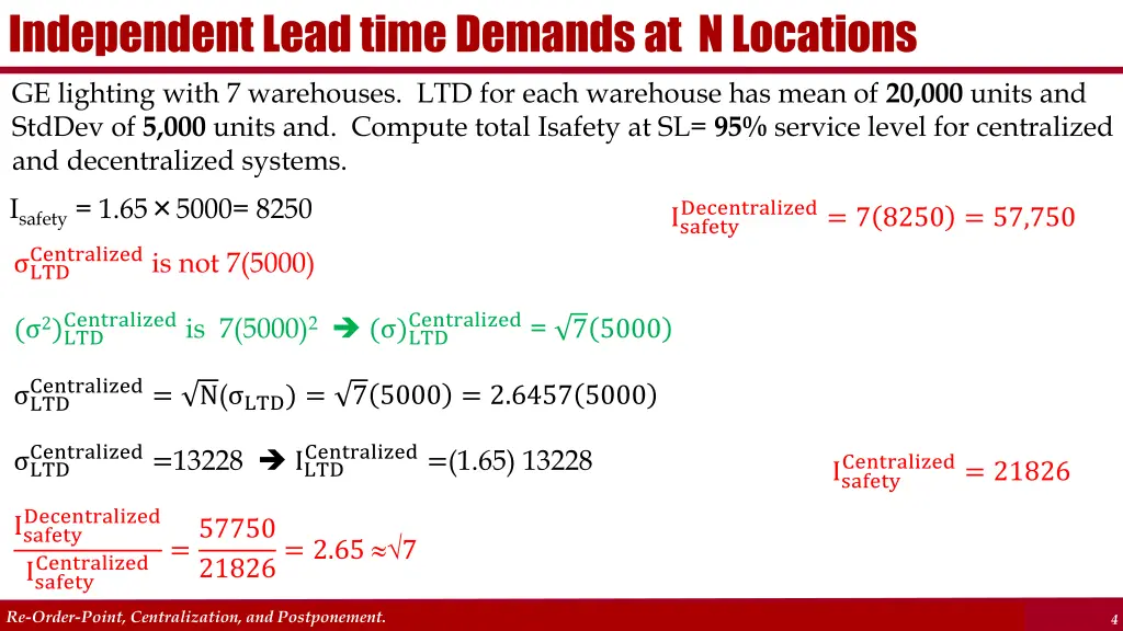 independent lead time demands at n locations