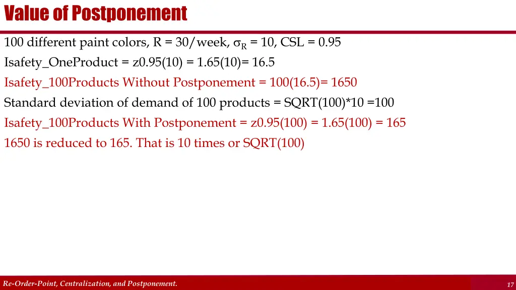 value of postponement