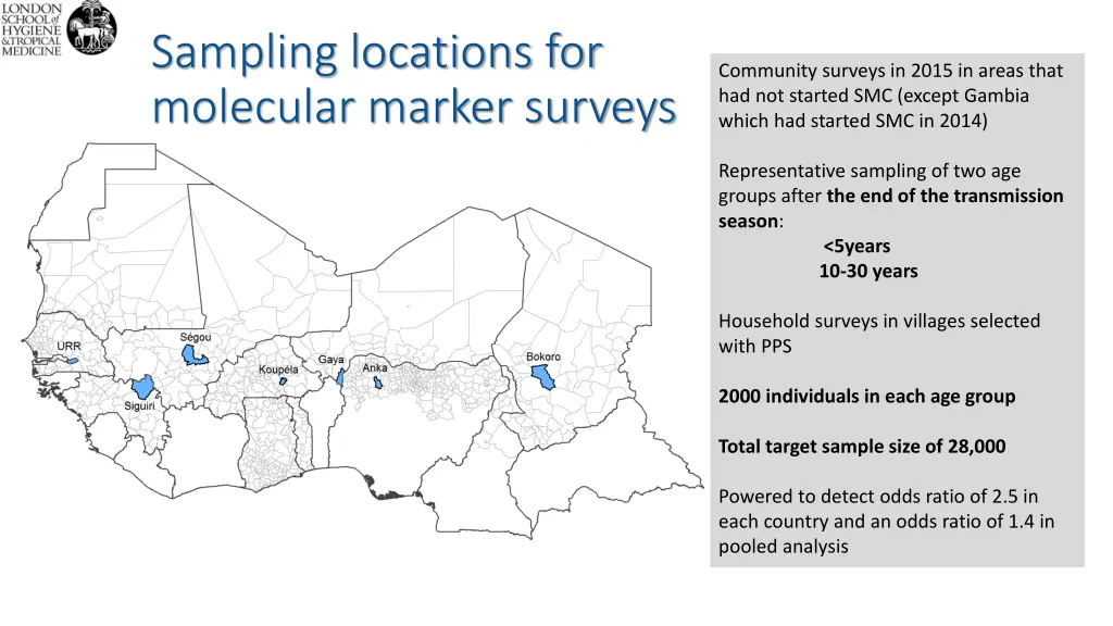 sampling locations for molecular marker surveys
