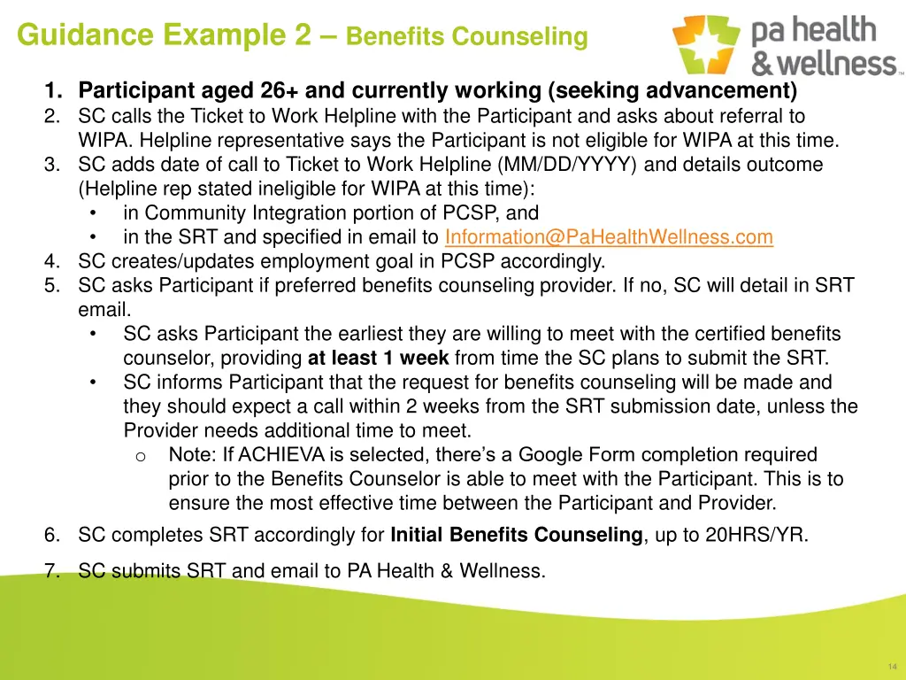 guidance example 2 benefits counseling