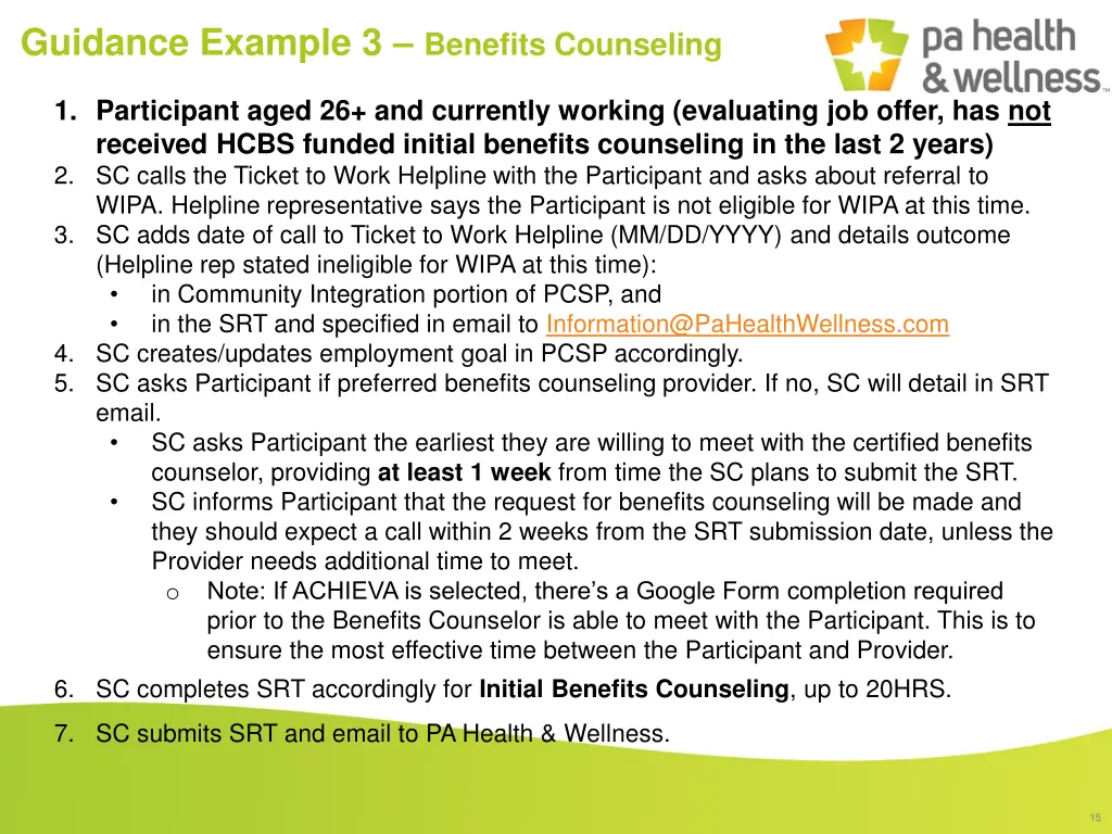 guidance example 3 benefits counseling