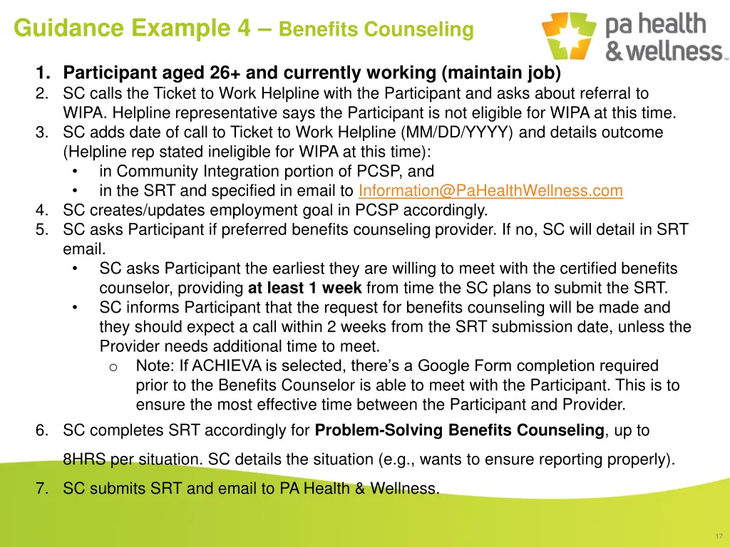 guidance example 4 benefits counseling