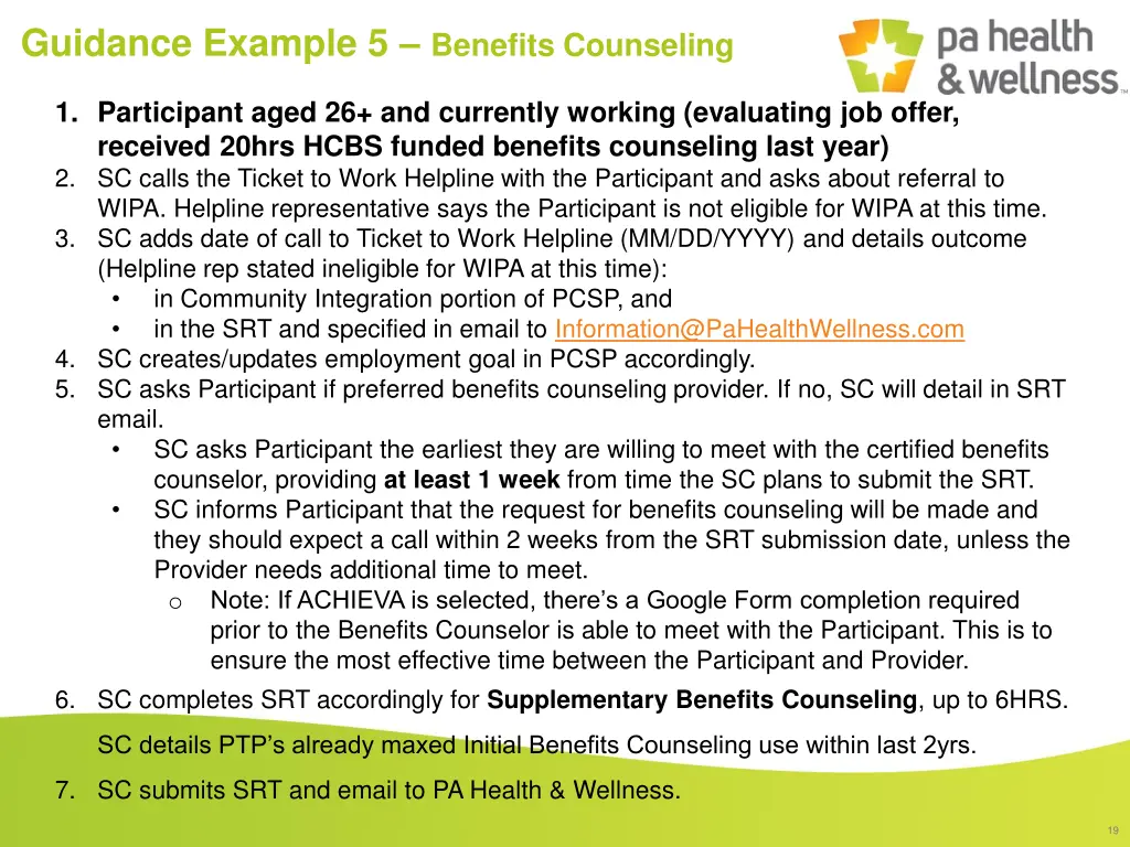 guidance example 5 benefits counseling