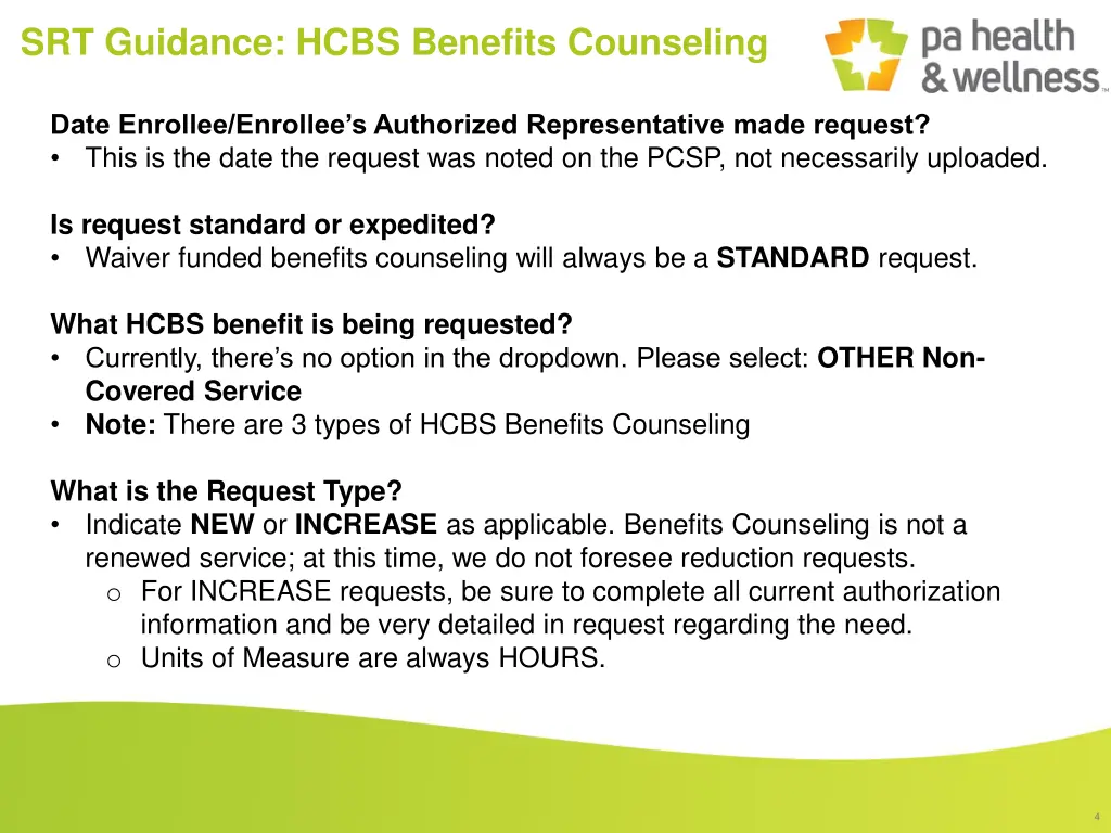 srt guidance hcbs benefits counseling 2