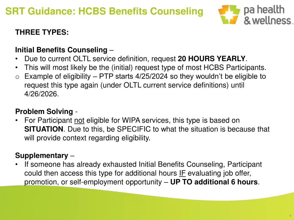 srt guidance hcbs benefits counseling 4