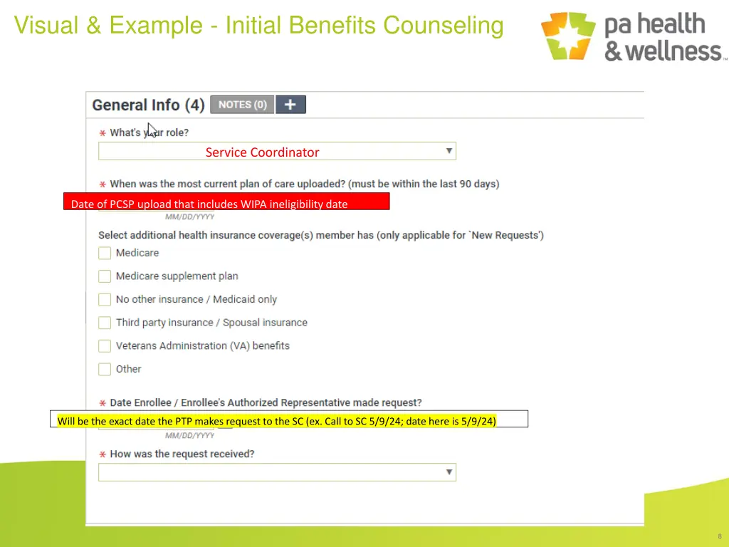 visual example initial benefits counseling