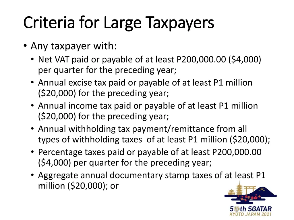 criteria for large taxpayers criteria for large 1